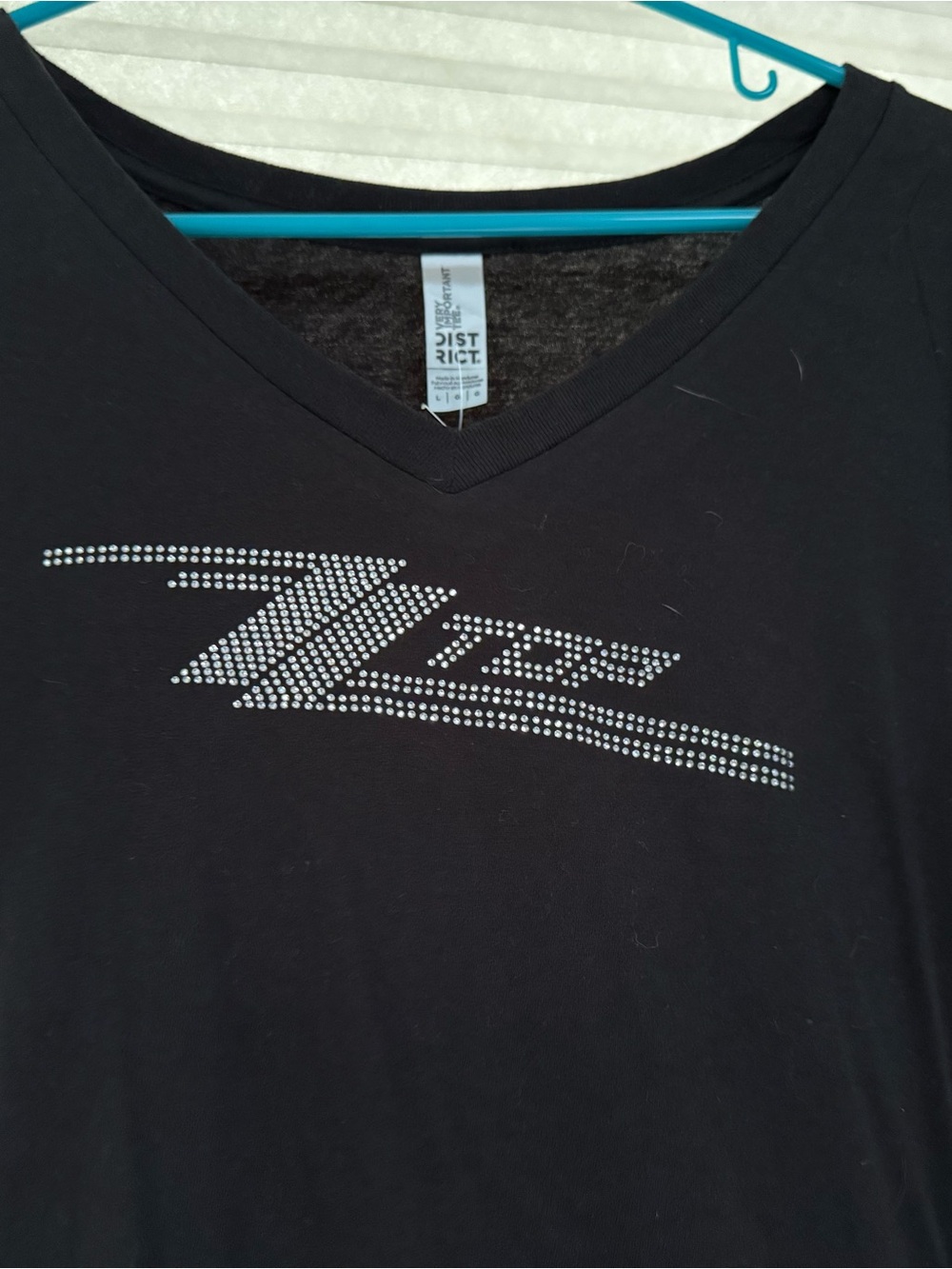 District Black V-Neck Tee with Silver Rhinestone Zigzag